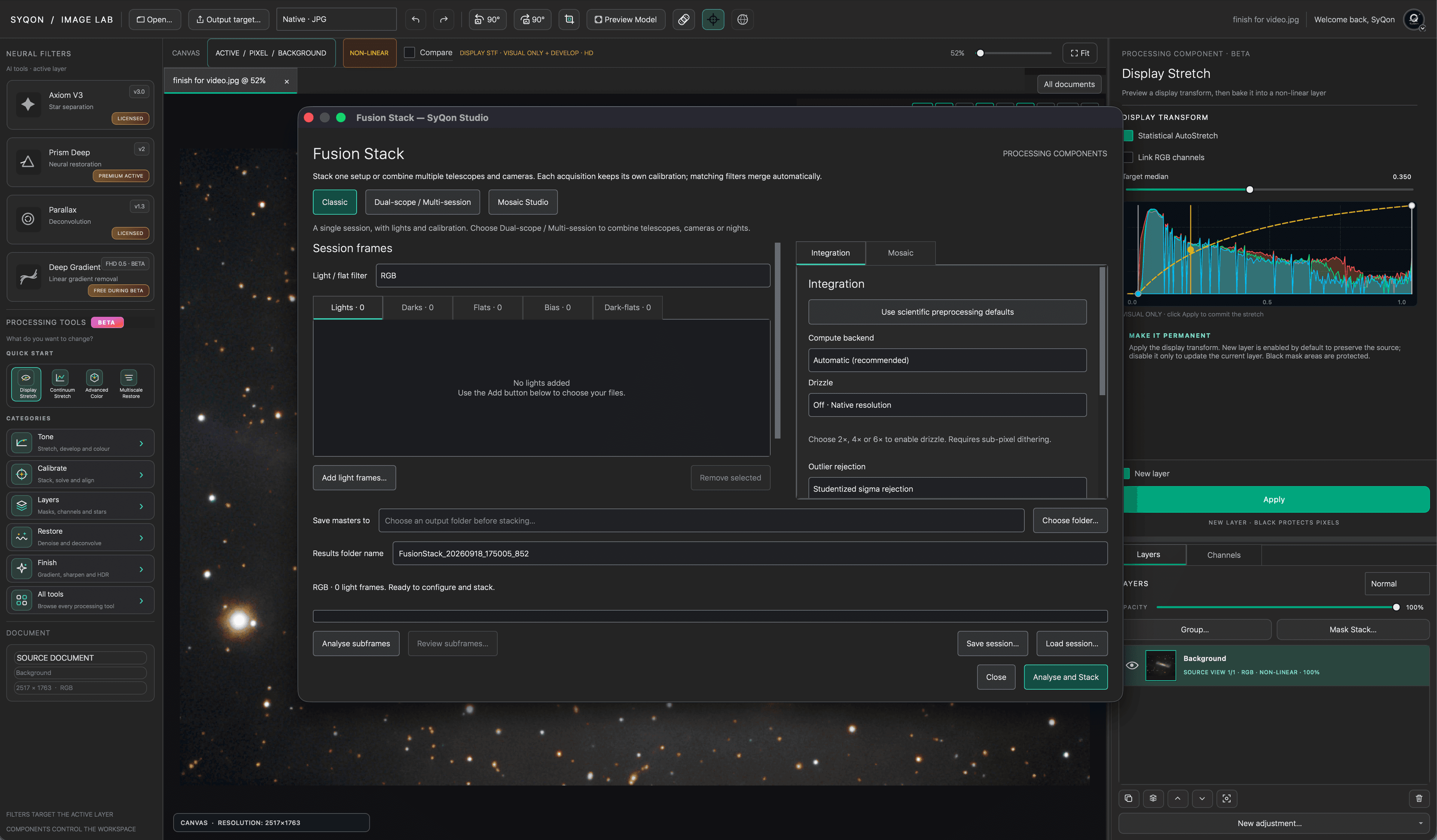 Stacking Studio session and integration controls