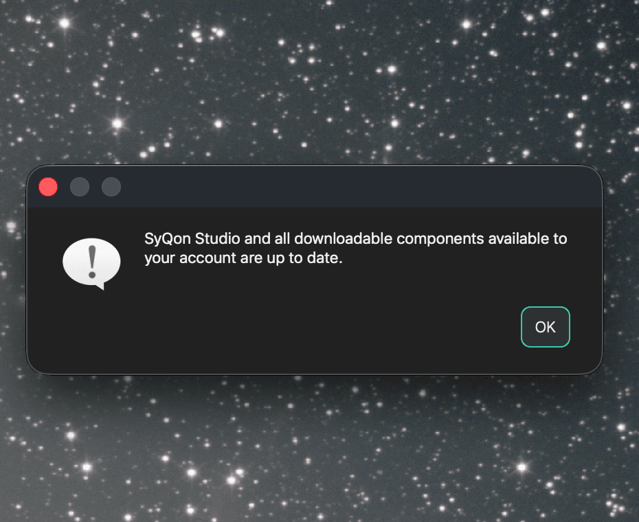 SyQon Studio update status dialog